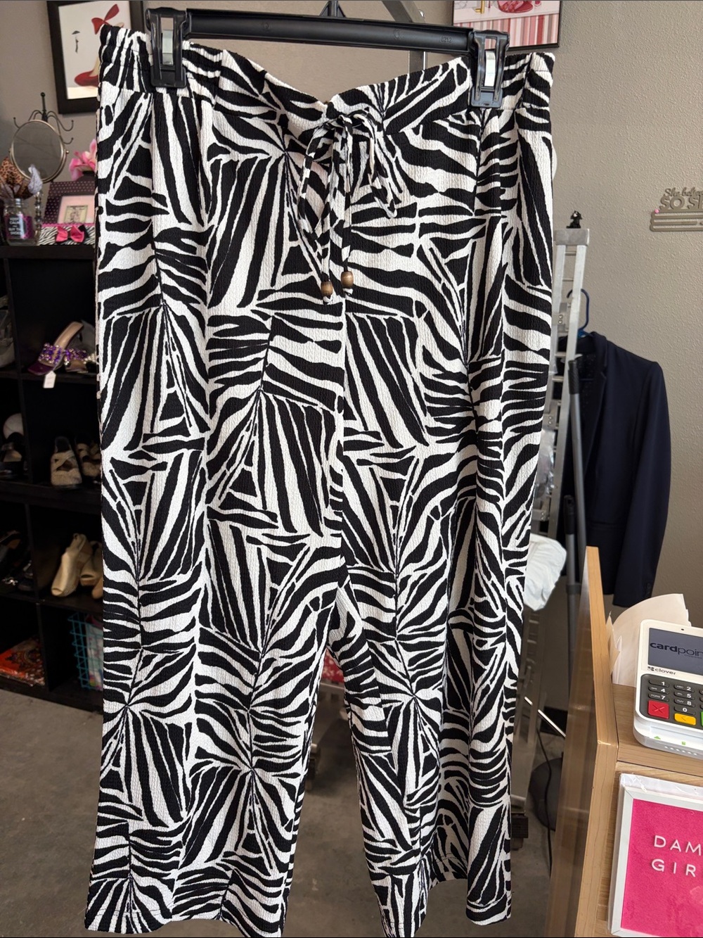 Soho Apparel Black & White Zebra-Print Wide Leg Pants